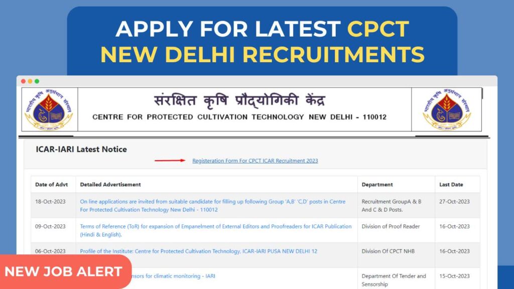 CPCT New Delhi Recruitment apply online, cpct new delhi recruitment 2023